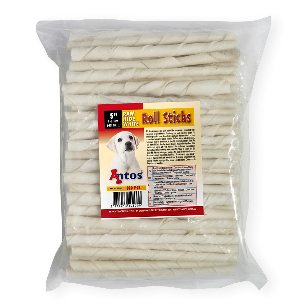 Raw Hide White Roll Sticks 5" 7-8 mm 100 stuks
