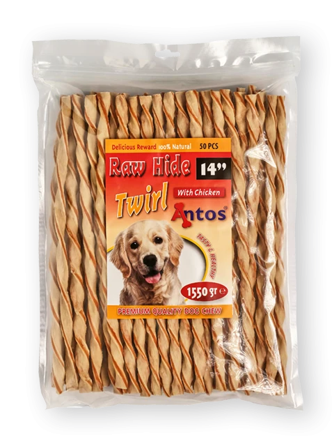 Raw Hide White + Chicken Twirl 14" 50 stuks