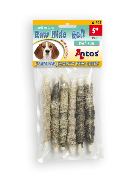 Raw Hide White + Fish Roll 5" 6 stuks